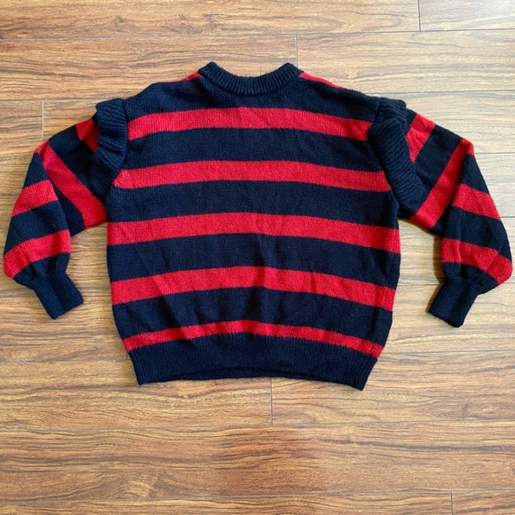 Zara Red Black Striped Tulle Ruffle Neck Mohair Blend Knit Sweater Size S - Picture 4 of 12